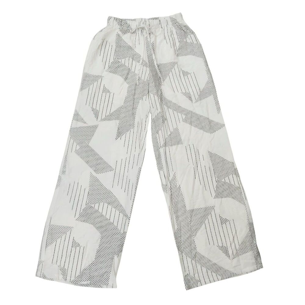 Stitch Feather Wide Leg Pants Womens Small White Geometric Lounge Boho Beach